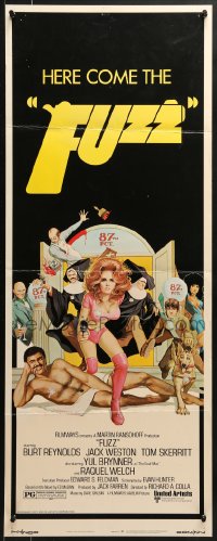 8g130 FUZZ insert 1972 wacky art of naked Burt Reynolds & sexiest cop Raquel Welch by Richard Amsel!