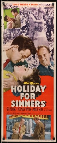 8g165 HOLIDAY FOR SINNERS insert 1952 Gig Young, Keenan Wynn, Janice Rule, love wears a mask!