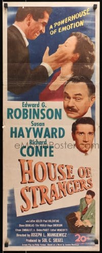 8g174 HOUSE OF STRANGERS insert 1949 Edward G. Robinson, Richard Conte slapping Susan Hayward!