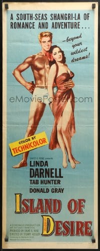 8g188 ISLAND OF DESIRE insert 1952 full-length art of sexy Linda Darnell & barechested Tab Hunter!