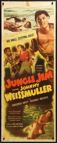 8g197 JUNGLE JIM insert 1948 Johnny Weissmuller tries to save Virginia Grey from alligator!