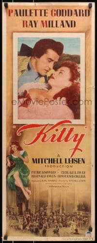 8g213 KITTY insert 1945 art of pretty Paulette Goddard & Ray Milland in historical England!