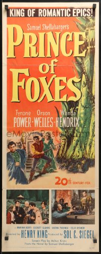 8g289 PRINCE OF FOXES insert 1949 Orson Welles, Tyrone Power w/sword protects pretty Wanda Hendrix!