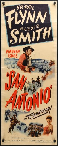 8g313 SAN ANTONIO insert 1945 great art of Alexis Smith & cowboy Errol Flynn!