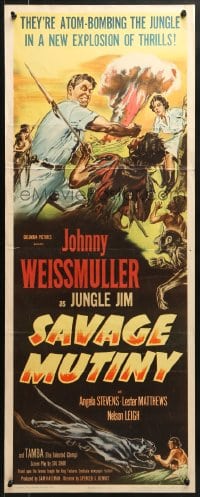 8g316 SAVAGE MUTINY insert 1953 art of Johnny Weissmuller as Jungle Jim fighting island natives!