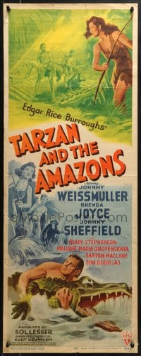 8g360 TARZAN & THE AMAZONS insert 1945 Johnny Weissmuller, Brenda Joyce, Johnny Sheffield