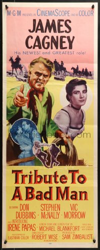 8g392 TRIBUTE TO A BAD MAN insert 1956 great art of cowboy James Cagney, pretty Irene Papas!