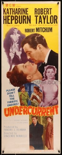 8g404 UNDERCURRENT insert 1946 Katharine Hepburn wonders where Robert Taylor's brother is!