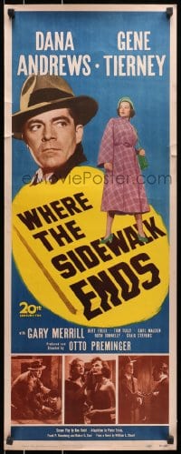 8g426 WHERE THE SIDEWALK ENDS insert 1950 Dana Andrews, sexy Gene Tierney, Otto Preminger noir!