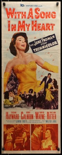 8g438 WITH A SONG IN MY HEART insert 1952 artwork of elegant Susan Hayward as singer Jane Froman!