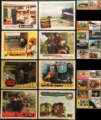 8h217 LOT OF 26 LOBBY CARDS SHOWING TRAINS 1940s-1980s scenes from a variety of movies!