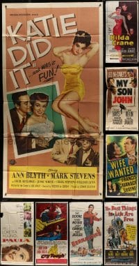 8h340 LOT OF 8 FOLDED GLUED OR TAPED THREE-SHEETS 1950s great images from a variety of movies!