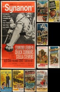8h336 LOT OF 10 FOLDED GLUED OR TAPED THREE-SHEETS 1940s-1960s from a variety of movies!