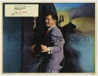 8j358 39 STEPS English LC 1959 close up of Kenneth More trying to force open a train door!