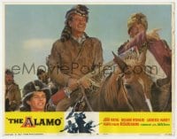 8j377 ALAMO LC #6 R1967 John Wayne in coonskin cap on horseback w/ Chill Wills & Frankie Avalon!