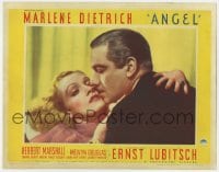 8j383 ANGEL LC 1937 romantic close up of Melvyn Douglas kissing Marlene Dietrich, Ernst Lubitsch