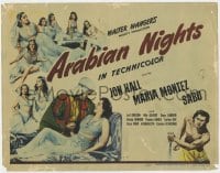 8j017 ARABIAN NIGHTS TC 1942 romantic c/u of hero Jon Hall & Maria Montez + Sabu & sexy harem girls