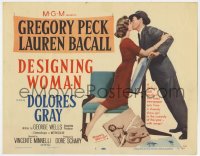 8j072 DESIGNING WOMAN TC 1957 full-length image of Gregory Peck kissing sexy Lauren Bacall!