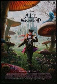 8k575 ALICE IN WONDERLAND advance DS 1sh 2010 Johnny Depp as the Mad Hatter surrounded by mushrooms