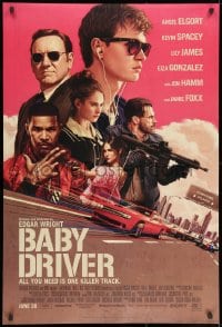 8k592 BABY DRIVER advance DS 1sh 2017 Ansel Elgort in the title role, Foxx, artwork by Rory Kurtz!