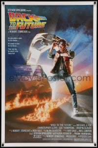 8k594 BACK TO THE FUTURE studio style 1sh 1985 art of Michael J. Fox & Delorean by Drew Struzan!