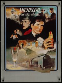 8k146 ANHEUSER-BUSCH 23x31 advertising poster 1982 M. Pate railroad train spy art, One Step Ahead!