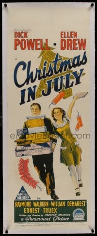 8m008 CHRISTMAS IN JULY linen long Aust daybill 1940 Richardson Studio hand litho of Powell & Drew!
