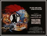 8m098 LIVING DAYLIGHTS linen British quad 1987 Timothy Dalton as James Bond, art by Brian Bysouth!