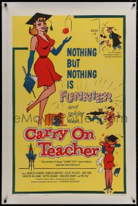 8m270 CARRY ON TEACHER linen 1sh 1962 Kenneth Connor, Charles Hawtrey, English, sexy comic art!
