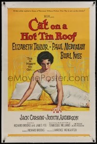 8m271 CAT ON A HOT TIN ROOF linen 1sh 1958 classic artwork of Elizabeth Taylor as Maggie the Cat!