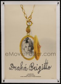 8m012 DEAR BRIGITTE linen Czech 23x32 1966 Vladimir Bidlo art of Brigitte Bardot in locket!