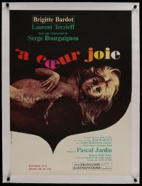 8m065 TWO WEEKS IN SEPTEMBER linen French 23x31 1967 A Coeur Joie, sexy Brigitte Bardot, Hurel art!