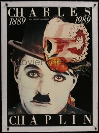 8m174 CHARLIE CHAPLIN linen 24x34 Czech special poster 1989 great close up, 100 years of movies!