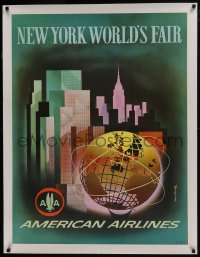 8m111 AMERICAN AIRLINES NEW YORK WORLD'S FAIR linen 31x40 travel poster 1964 Henry K. Benscathy art!