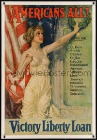 8m131 AMERICANS ALL linen 27x40 WWI war poster 1919 wonderful Howard Chandler Christy patriotic art