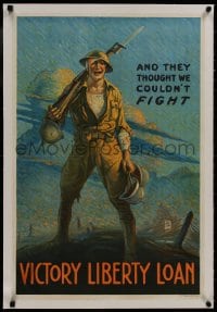 8m132 AND THEY THOUGHT WE COULDN'T FIGHT linen 20x30 WWI war poster 1917 art by Clyde Forsythe!