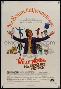 8m492 WILLY WONKA & THE CHOCOLATE FACTORY linen 1sh 1971 Gene Wilder, it's scrumdidilyumptious!