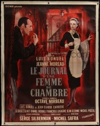 8p086 DIARY OF A CHAMBERMAID linen French 1p 1964 Luis Bunuel, Allard art of Jeanne Moreau!