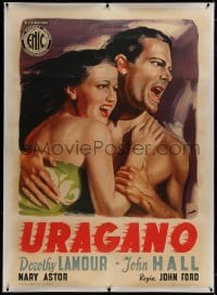 8p074 HURRICANE linen Italian 1p R1950s different Manno art of Dorothy Lamour in sarong by Jon Hall!