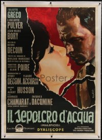 8p078 WHERE THE TRUTH LIES linen Italian 1p 1962 Malefices, Juliette Greco, Enzo Nistri art, rare!