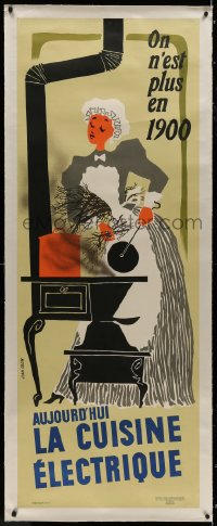 8p056 AUJOURD'HUI LA CUISINE ELECTRIQUE linen 23x61 French special poster 1955 Jean Colin art!