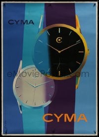 8p052 CYMA linen 35x50 Swiss advertising poster 1959 cool Fritz Buhler art of two fancy watches!