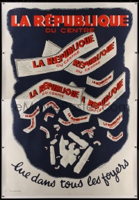 8p061 LA REPUBLIQUE DU CENTRE linen 63x93 French advertising poster 1940s newspaper headlines art!