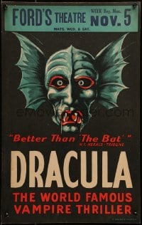 8p106 DRACULA stage play WC 1928 incredible close up creepy vampire head art, better than The Bat!