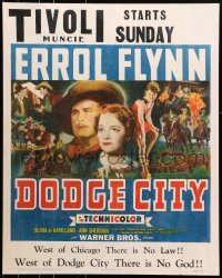 8p104 DODGE CITY jumbo WC 1939 Errol Flynn, Olivia De Havilland, Michael Curtiz cowboy classic!