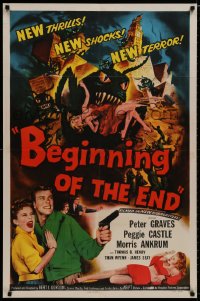 8r068 BEGINNING OF THE END 1sh 1957 Peter Graves & pretty Peggie Castle, giant grasshopper sci-fi!