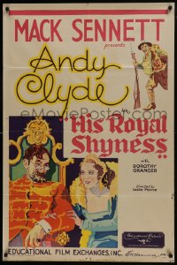 8r076 HIS ROYAL SHYNESS 1sh 1932 art of Andy Clyde & Dorothy Granger, Mack Sennett, ultra rare!