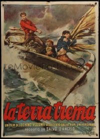 8r043 LA TERRA TREMA Italian 1p 1950 Luchino Visconti, Averardo Ciriello art of men & boy at sea!