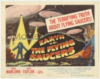 8r103 EARTH VS. THE FLYING SAUCERS TC 1956 Harryhausen sci-fi classic, cool art of UFOs & aliens!