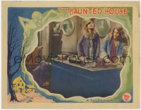 8r158 HAUNTED HOUSE LC 1928 masked killer w/ gun hides from ladies, great border art of ghost!